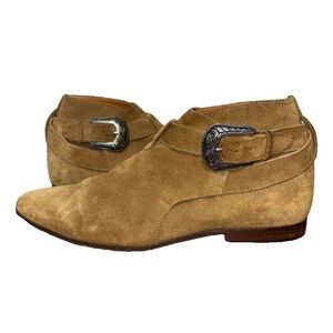 Saint Laurent Western Buckle Tan Suede Jodhpur Boots